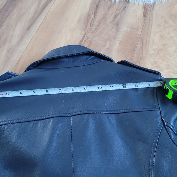 Navy Barney's Originals Genuine Leather Biker Jacket Size 4 - Picture 9 of 10